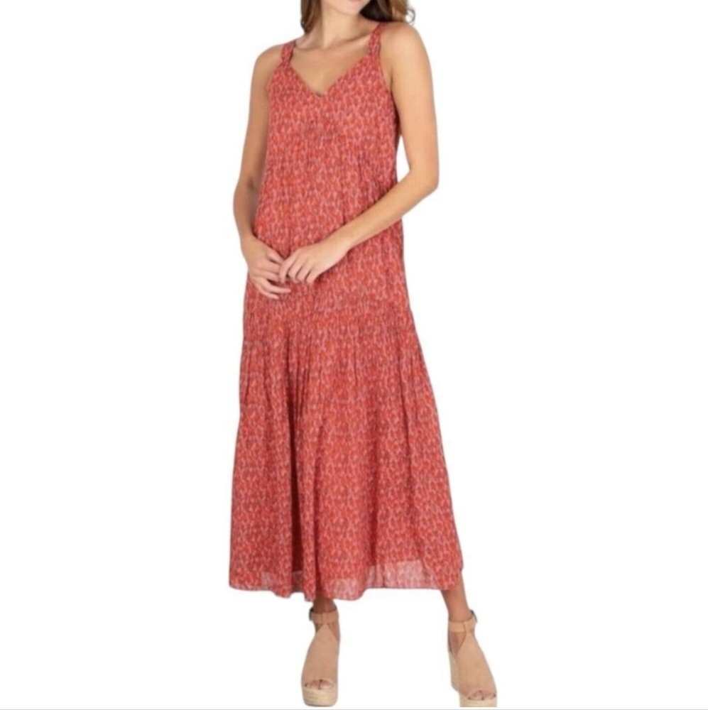 Joie Bondi Tiered Sleeveless‎ Maxi Dress Red Pink Print Women's Medium Cotton